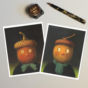 Acorn Dubb, herfst kaarten, Thanksgiving kaarten, Halloween kaarten, ACORN hoofd, bos, bos, val, antropomorfe