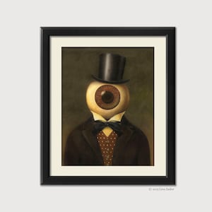 Arte de ficção científica - estilo vitoriano gótico com cabeça de globo ocular, retrato de homem impresso a partir de obras de arte originais pintadas à mão - Steampunk