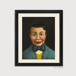 Ventriloquist Dummy Print from Original Hand Painted Artwork, Creepy Puppet Print with Carnival Side Show theme