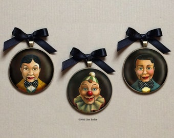 Retro Ventriloquist Dummy or Clown Ornament, Victorian Gothic Miniature for Christmas or Halloween, Stocking Stuffer or Secret Santa Gift