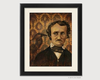 Edgar Allan Poe Portrait Print from Original Artwork -  Gothic Victorian Literary Mystery Writer print