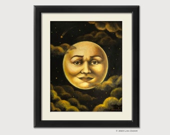 Man on the Moon Print, Celestial Art, Astrology Gift