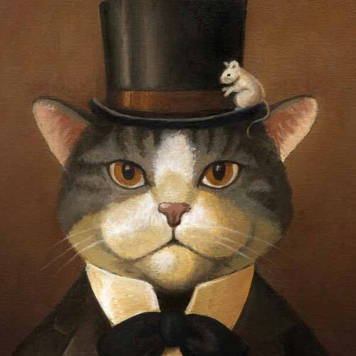 Cat Art Print Animal Art Anthropomorphic Animals in Clothes Etsy