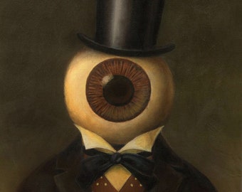 Gothic Style Eyeball Headed Man Portrait Print - Eyeball Portrait - Victorian Science Fiction Inspired