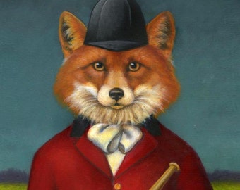 Fox Hunt Print - Fox Portrait - Fox Art- Equestrian Art - Horseback Riding - Edwardian Fox - Fox Lover's Gift - Equestrian Gift