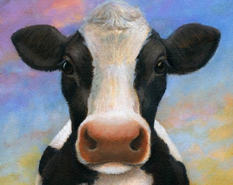 Cow Print, Cow Portrait Print, Cow Art, Farm Print, Kitchen Decor, Country Decor, Farm Art, Animal Lover Gift, Cow Lover, Camembert Cheese