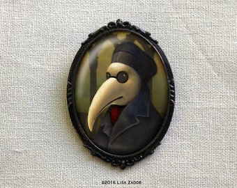 Oval Gothic Plague Doctor Brooch Black Death - Medieval Venice for Halloween or Christmas