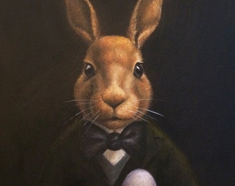 Gothic Victorian Rabbit Portrait painted in vintage sepia tones