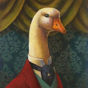 Goose Portrait Print Christmas Goose Print Anthropomorphic Animal Golden Goose Victorian Goose Animals in Clothes Bird Print image 1