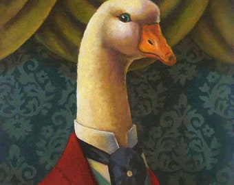 Goose Portrait Print - Christmas Goose Print - Anthropomorphic Animal - Golden Goose - Victorian Goose -Animals in Clothes - Bird Print