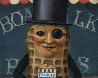 Mr Peanut Portrait, Mr Peanut Print, Retro Food Icon, Vintage, Atlantic City, Boardwalk Art, Anthropomorphic Food Print, Amusement Park,