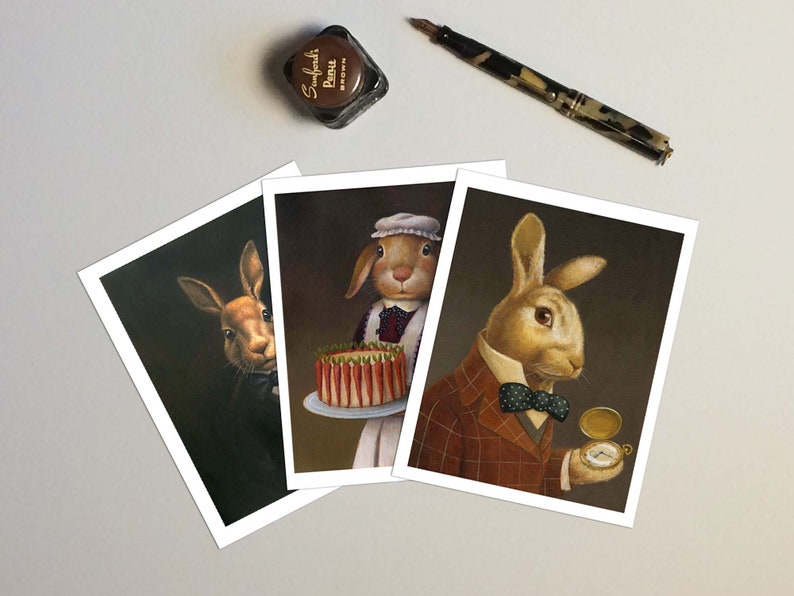 White Rabbit Portrait holding a Pocket Watch Print inspired by Alice in Wonderland image 7