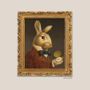 White Rabbit Portrait holding a Pocket Watch Print inspired by Alice in Wonderland image 2
