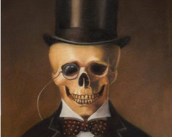 Skeleton Print, Skull Print, Halloween Print, Gothic Art, Victorien, Steampunk, Skull in Top Hat, Day of the Dead, Gothic Decor, Haunted