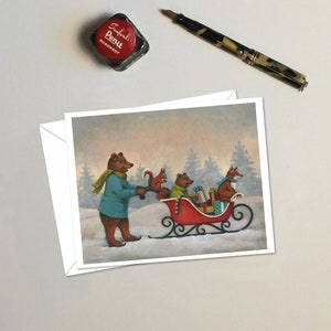 Weihnachtsbär mit Schlitten Karten von Originalkunstwerk - Set von 6 Blankokarten mit Umschlägen