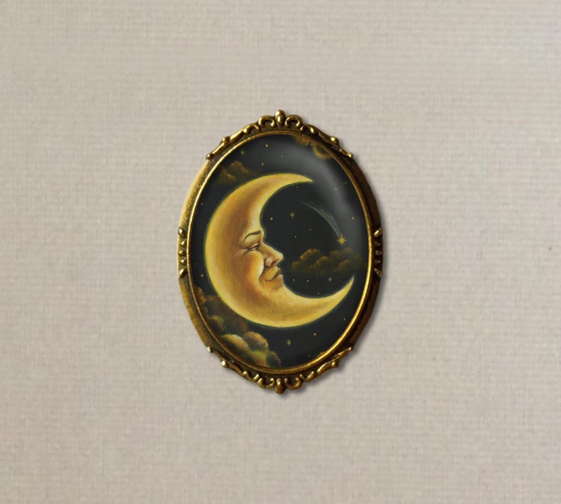 Moon Brooch Moon Pin Moon Man Brooch Lunar Man in the Moon Victorian Celestial Astrology Astronomy Zodiac Cosmos image 3