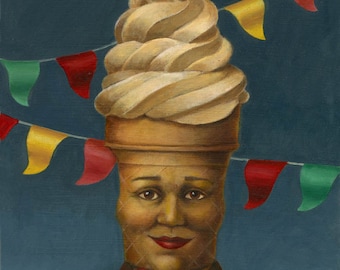 Mr Softee Ice Cream Cone Man portrait print with a nostalgic, retro, feel