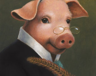 Pig Portrait Print, Pig Art, Retrato de animales, Regalo para amantes de los cerdos