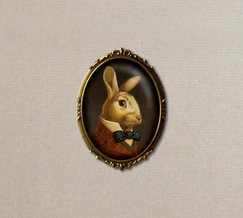 White Rabbit Portrait holding a Pocket Watch Print inspired by Alice in Wonderland image 3