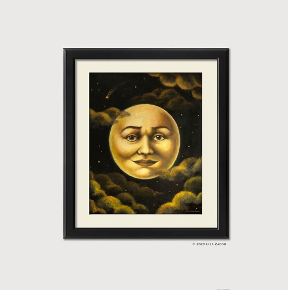 Moon Man Print From Original Artwork= Man on the Moon in Night Sky