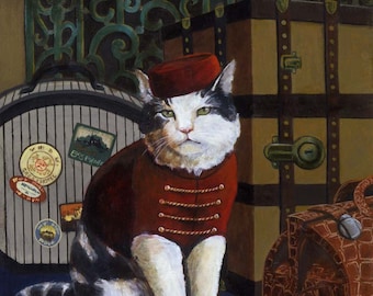 Cat Portrait Print - Cat Art - Pet Portrait - Tabby Cat - Bellboy Cat - Funny Cat - Cats in Clothing