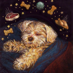 Dog Brooch Dreaming, Dog Pin, Dog Art, Dog Lover's Gift, Maltese, White Dog, Stocking Stuffer, Secret Santa Gift, Christmas Pin image 2