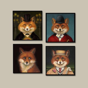 Fox Portrait Coasters, Fox Coaster Set, Fox Hunt, Victorilan Fox, Fox Lovers Gift, Hostess Gift, Housewarming, Animal Portrait,