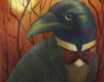 Raven Print - Poe Raven - Nevermore - Crow - Blackbird - Rook -  Bird Print - Gothic Art - Edgar Allan Poe - Halloween