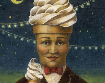 Anthropomorphic Retro Ice Cream Cone with face reminiscent of Mr Softee