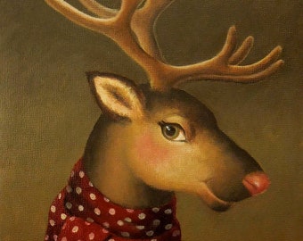Reindeer Print, Christmas Reindeer Print, Reindeer Portrait, Retro Reindeer, Victorian Reindeer,