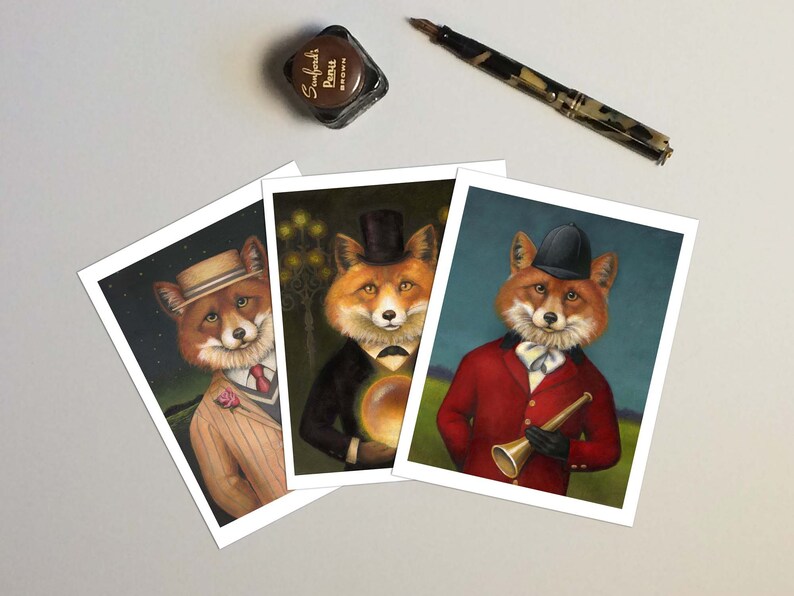 Fox art Fox Couple Fox Notecards Fox Stationary Fox Couple Cards Romantic