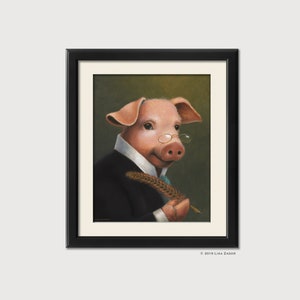 Pig Print From Original Hand Painted Artwork -  Farm Animal Art - Anthropomorphic Pig in Suit Holding Quill Pen