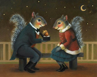 Squirrel Couple Print, Romantic, Valentines Day, Victorian Squirrel, Squirrel Art, Animal Portrait