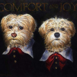 Dog Portrait Print - Christmas Dog Portrait - Dog Art - Animal Portarit - Comfort & Joy