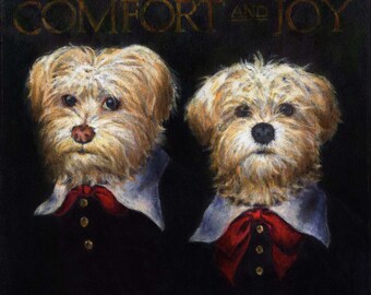 Dog Portrait Print - Christmas Dog Portrait - Dog Art - Animal Portarit - Comfort & Joy