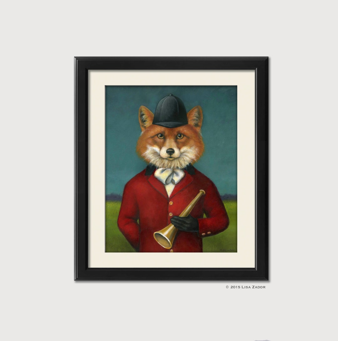 Fox Hunt Print From Original Artwork - Fox in Red Coat Holding