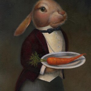 White Rabbit Portrait holding a Pocket Watch Print inspired by Alice in Wonderland image 7