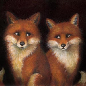 Fox Portrait Print -  Fox Art - Fox Painting - Animal Portrait Print - Fox Couple - Foxes