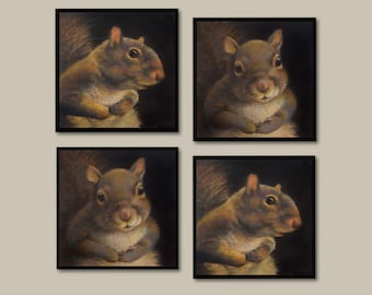 Squirrel Portrait Coasters - Squirrel Coaster Set - Cocktail Drink Bar Coasters