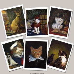 Lot de 6 cartes et enveloppes Portrait de chat humoristique
