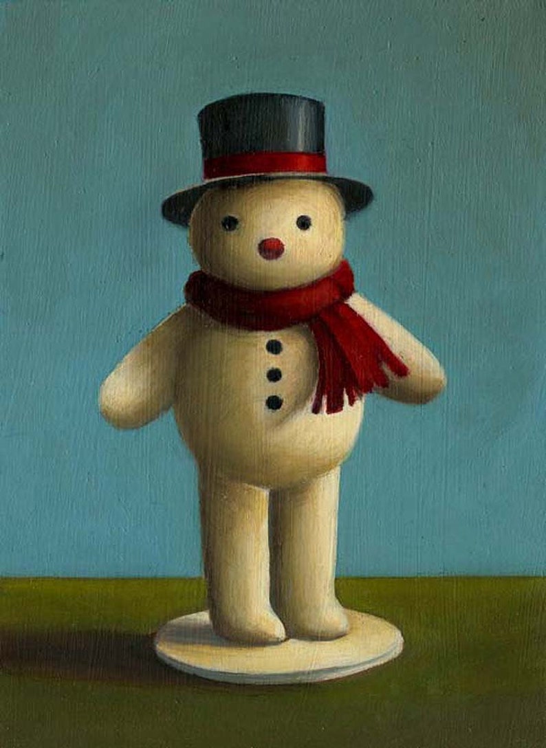 Snowman Print Felt Snowman Christmas Art Snowman Art Christmas Print Vintage Snowman Retro Snowman Decor image 1