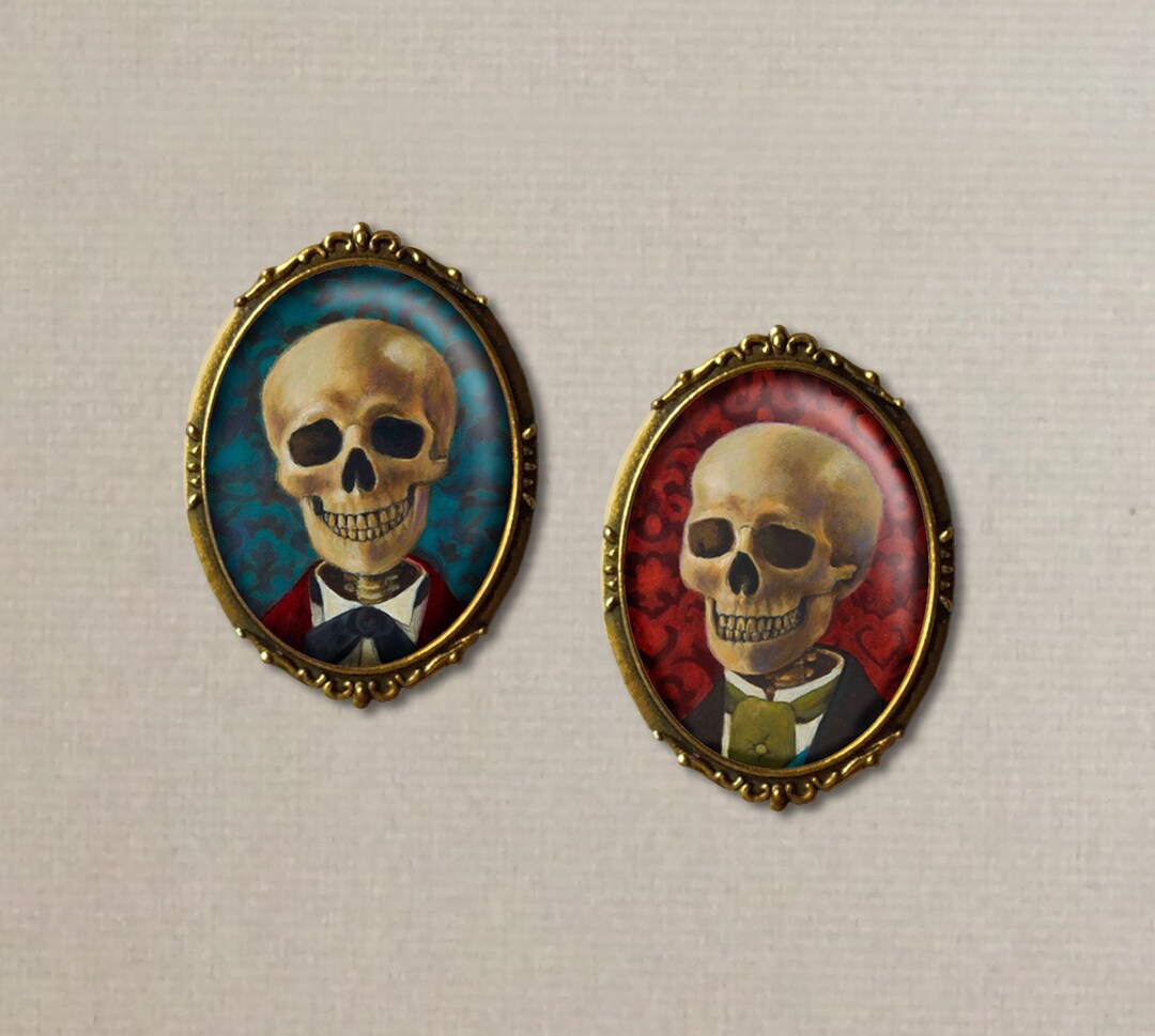 Gothic Skull Brooch - Victorian Skeleton Pin - Oval - Halloween ...