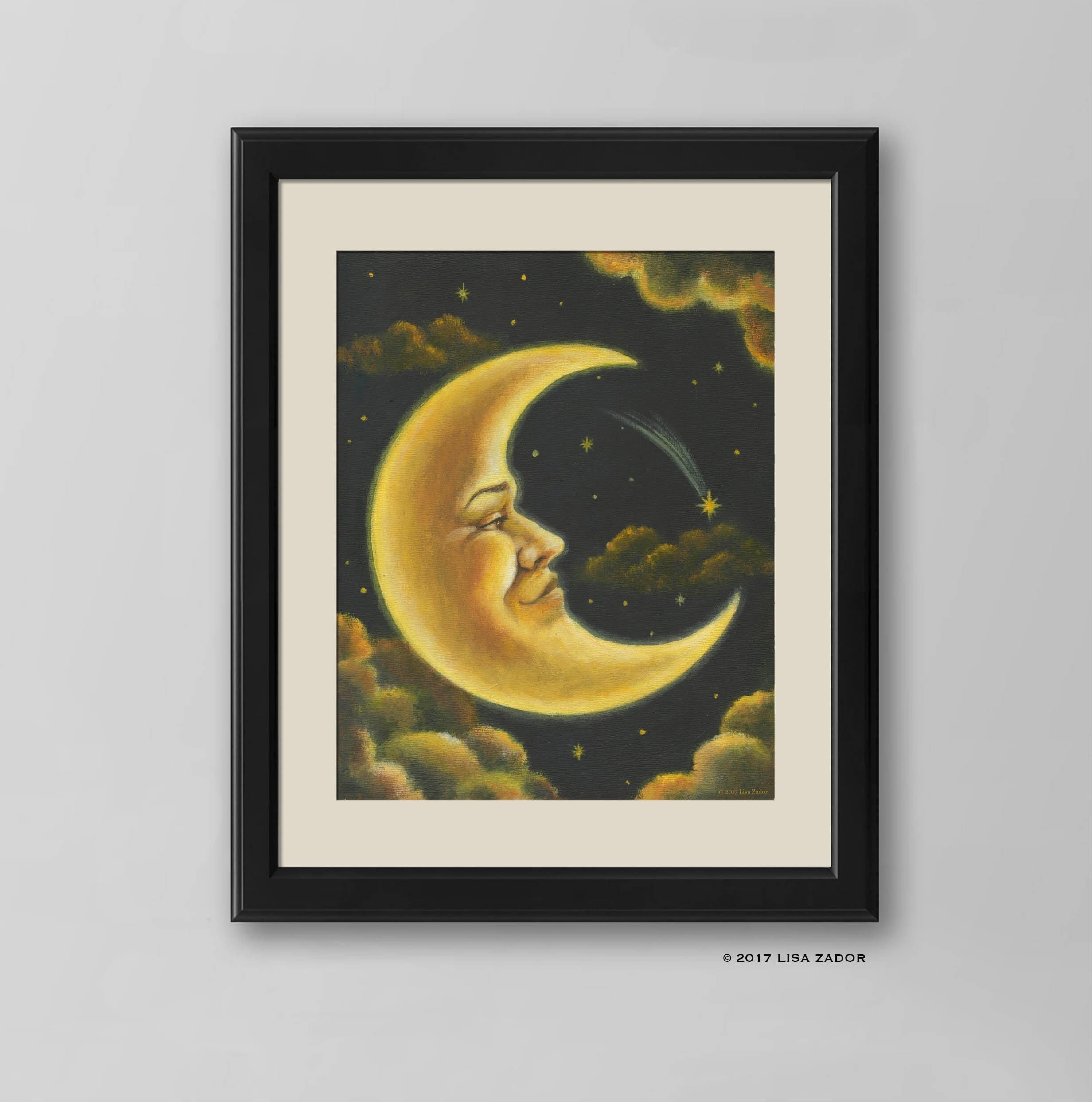 Crescent Moon With Face Print of Original Hand Painted Artwork
