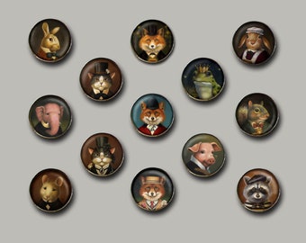 Animal Portrait Brooch , Animal Pin, Victorian, Round, Squirrel, Cat, Mouse, Fox, Dog, Stocking Stuffer, Secret Santa Gift, Animal Lover