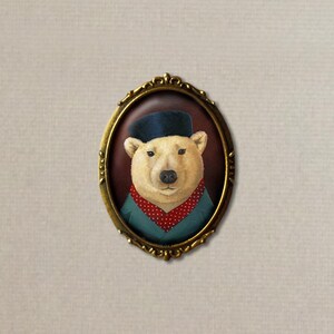 Polar Bear Ornament, Gallery Wall, Portrait Miniature, Animal lover, Retro Christmas, Stocking Stuffer, Secret Santa Gift image 3