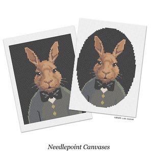 Victorian Rabbit Needlepoint Ornament Canvas - Hand Painted from Original Artwork
