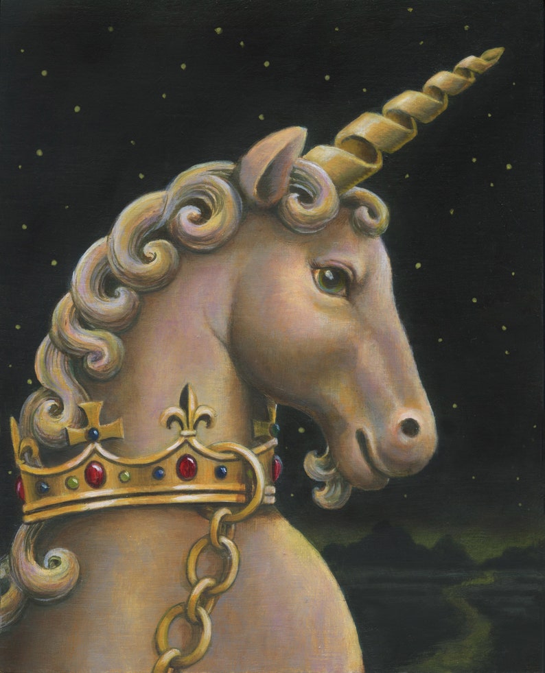 Unicorn Ornament, Unicorn Portrait Miniature, Medeival, Gallery Wall Art, Miniature Art, Christmas, Magical Creature, Fantastic Beast image 2