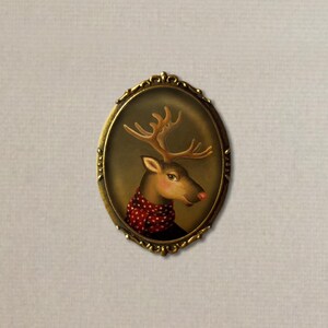 Reindeer Ornament Christmas Gallery Wall Art Rudolph Retro Reindeer Vintage Reindeer Portrait Miniature Deer image 3