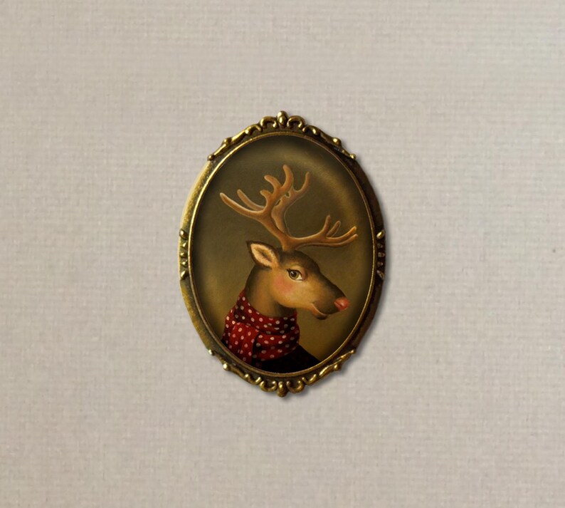 Reindeer Ornament Christmas Gallery Wall Art Rudolph Retro Reindeer Vintage Reindeer Portrait Miniature Deer image 3