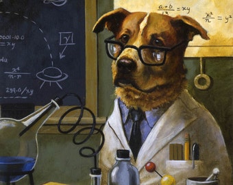 Dog Teacher Portrait, Scientist Dog Print, Dog Art, Pet Portrait, Funny Dog, Teacher's Gift, College Dorm Art, Back to School